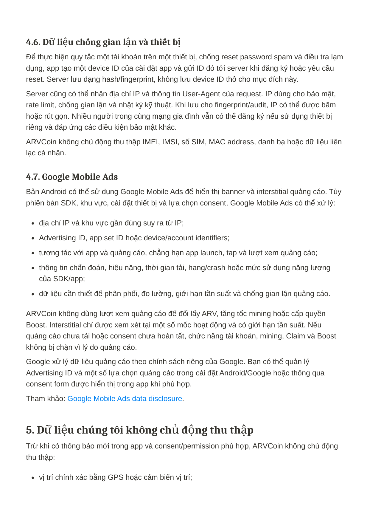 ARVcoin Privacy Policy page 4 of 9