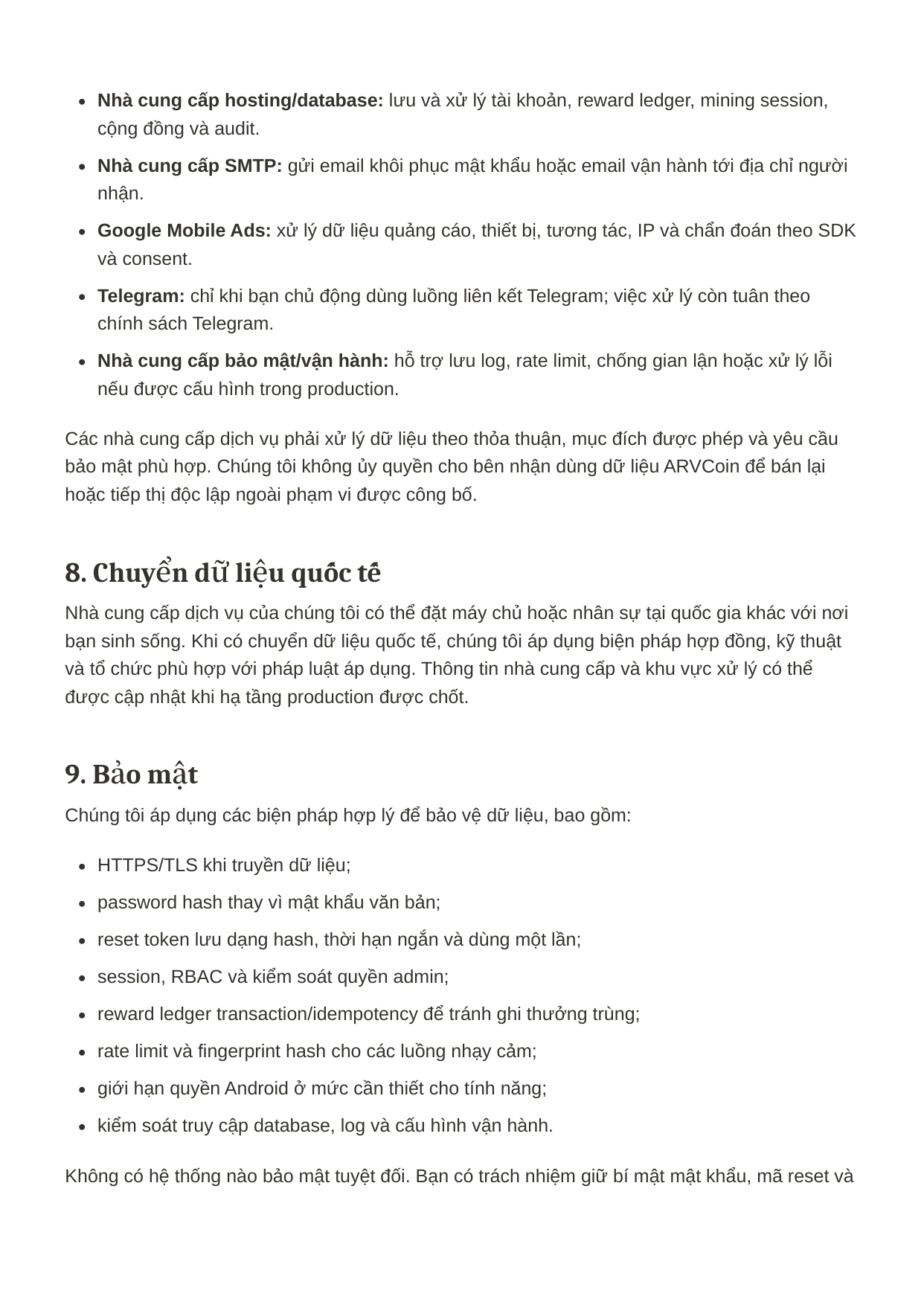 ARVcoin Privacy Policy page 6 of 9