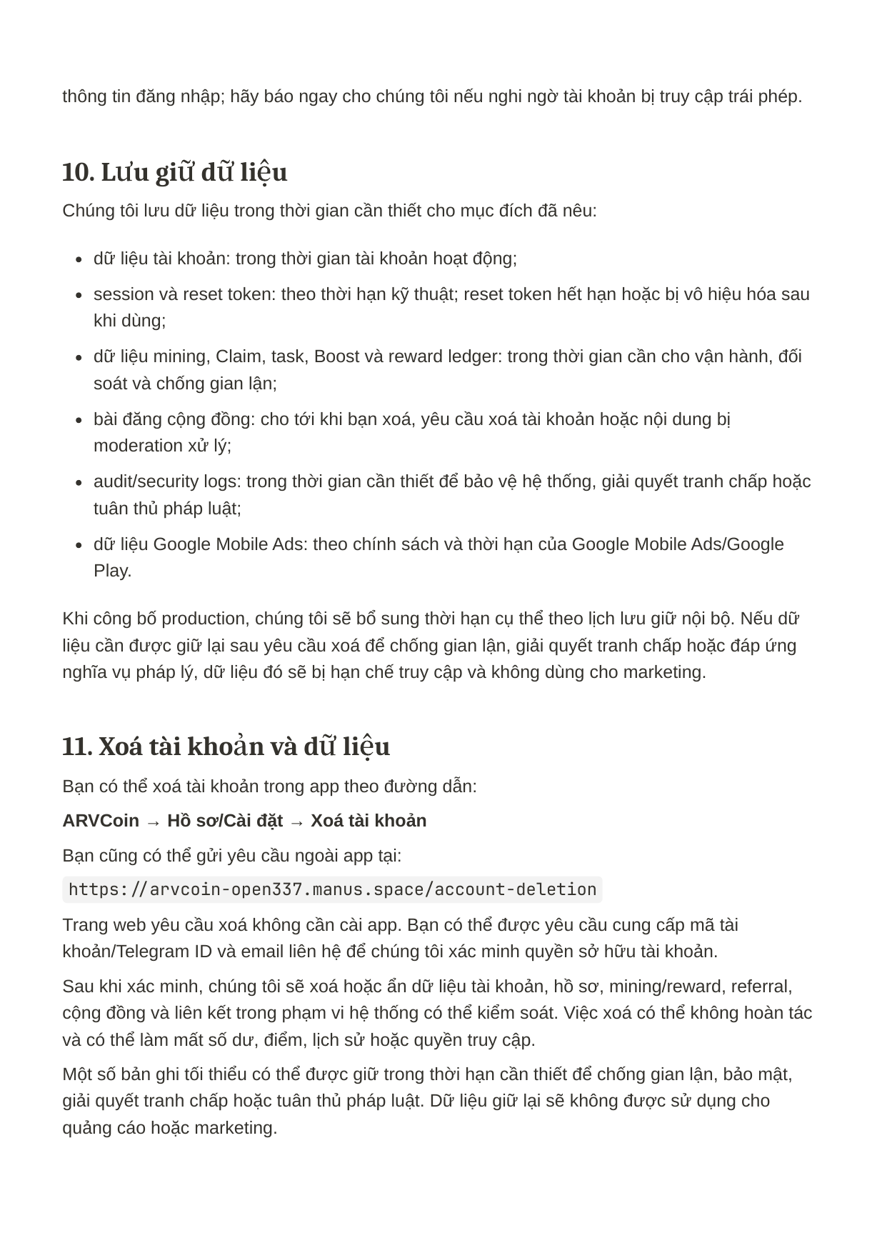 ARVcoin Privacy Policy page 7 of 9